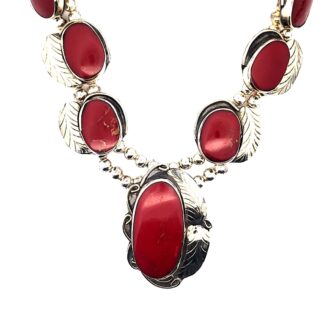 Pre-Owned Sterling Silver Navajo Drop Necklace with Bezel Set Red Jasper