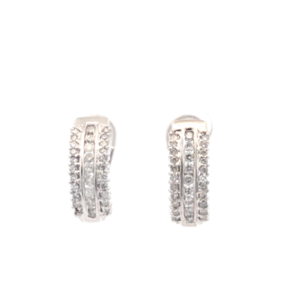 Pre-Owned 14K White Gold Omega Hoop Earrings with 0.50CTW Diamonds