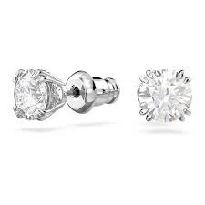Swarovski Constella stud earrings - Round cut, White, Rhodium plated
