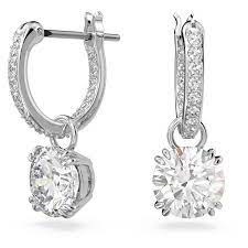 Swarovski Constella drop earrings Round cut, White, Rhodium plated