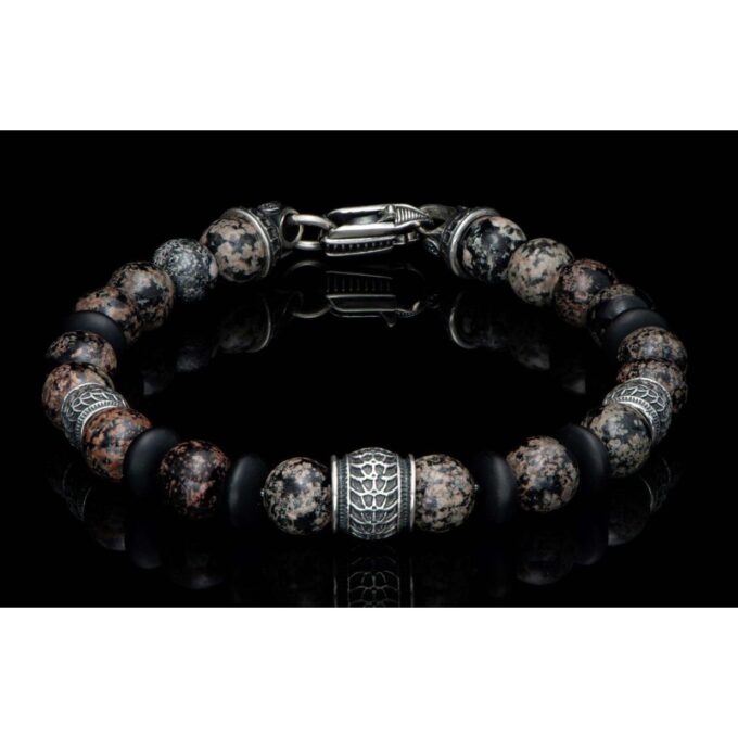 Sterling Silver Seaside Red Snowflake Obsidian Beaded Bracelet, Agate