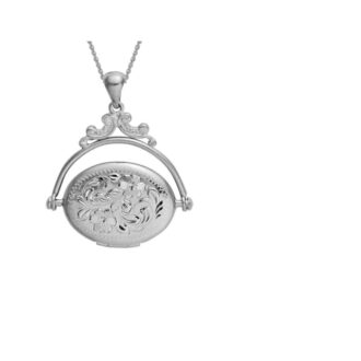 An elegant locket pendant necklace, with a 16-18" cable chain and a beautiful revolving design.