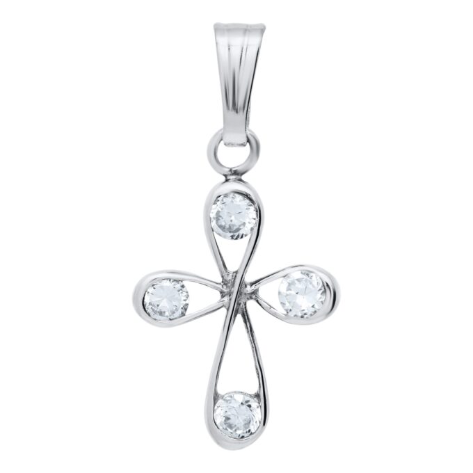 Children's Cross Necklace with Cubic Zirconia in Sterling Silver
