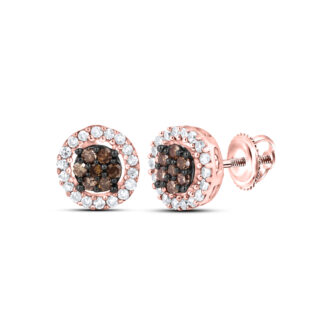Halo Stud Earrings with .25ctw Round White and Fancy Brown Diamonds in 10k Rose Gold