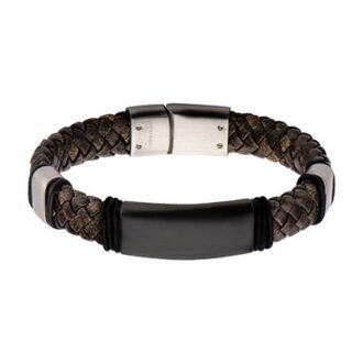 Inox Men's Bracelet in Stainless Steel & Brown Leather