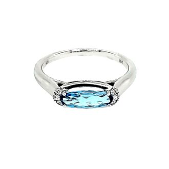 Fashion Ring with Blue Topaz and .05ctw Round Diamonds in 14k White Gold