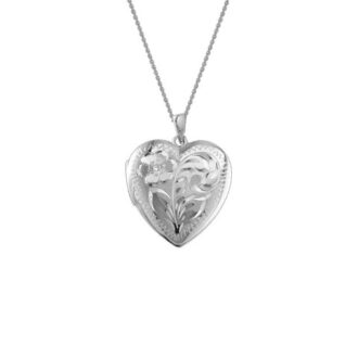 Ss Lg Engraved Heart Locket W/16-18"Cable Chain