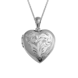 Sterling Silver Necklace Engraved Heart Locket Rolo Chain 16 - 18 "