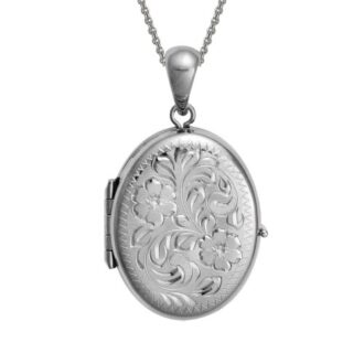 Ss Oval Eng 4Pic Locket W/ 16-18" Rolo Chain