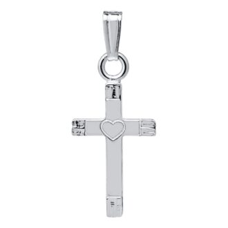 Children's Cross Necklace with Heart Design in Sterling Silver