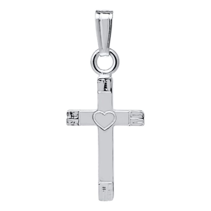 Children's Cross Necklace with Heart Design in Sterling Silver
