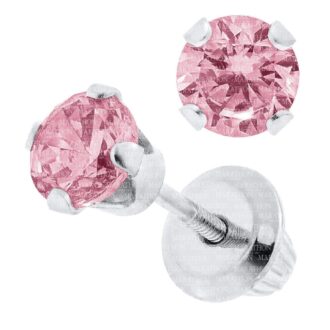Children's Stud Earrings with Pink Cubic Zirconia in Sterling Silver