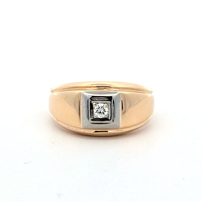 Pre-Owned 14K Yellow Gold Men's Ring with .10ct Round Diamond, Step Edge Design