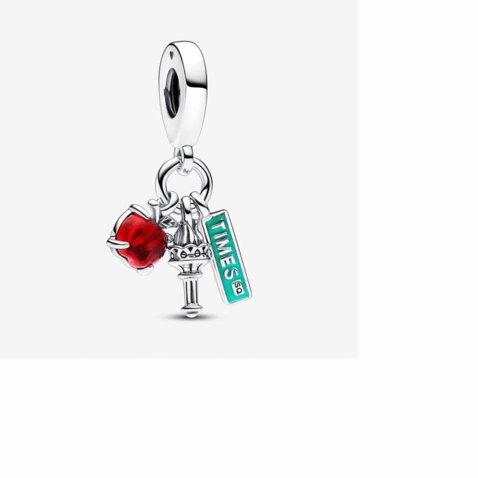 Pandora NYC Apple, Torch & Street Sign Triple Dangle Charm