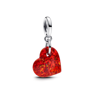 Red Opal Heart Dangle Charm in Silver