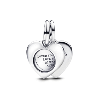 Silver Double Heart Magnifying Glass Dangle Charm