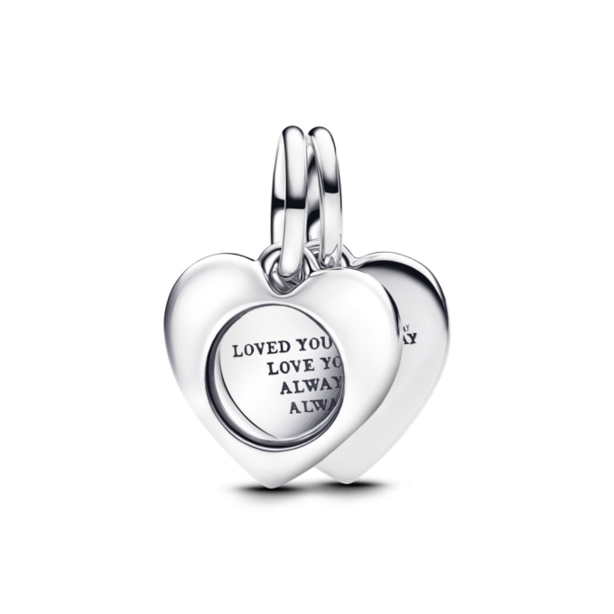 Silver Double Heart Magnifying Glass Dangle Charm