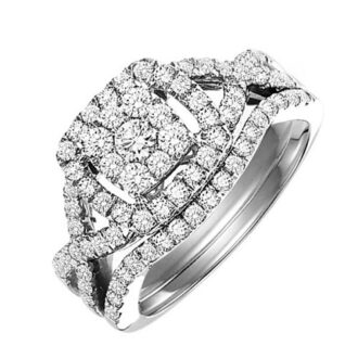 Halo Bridal Set with 1ctw Round Diamonds in 14k White Gold