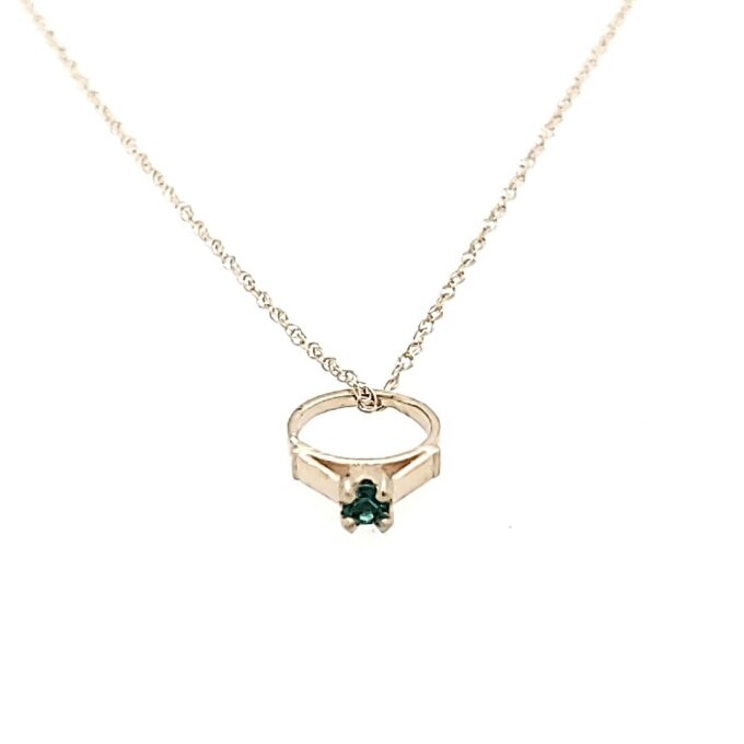 May Birthstone Ring Necklace with Emerald in 10k White Gold