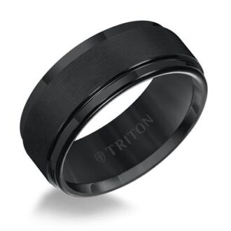 Men's 9mm Black Tungsten Carbide Satin Center Wedding Band