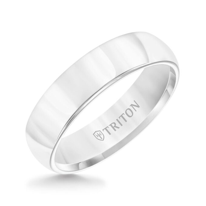 Triton Men's Wedding Band 6mm in White Bright Polish Tungsten Carbide