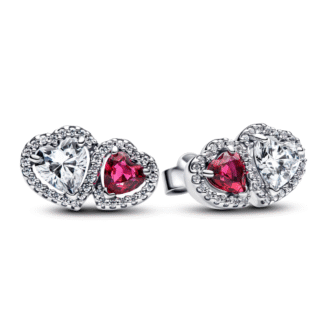 Rose and Clear Heart Crystal Stud Earrings in Sterling Silver