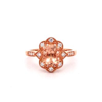 Pre-Owned Oval Simulated Morganite and Diamond Accent Ring with 14k Rose Gold Plating