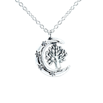 Moon & Spinning Tree Pendant Necklace