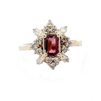 Pre-Owned 14k Yellow Gold Ring with Pink Topaz and 0.34ctw Diamond Accents