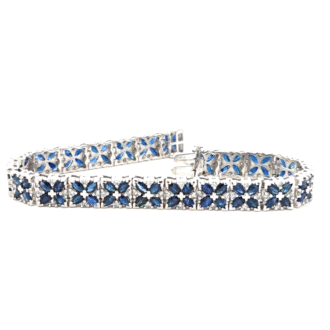 Pre-Owned 14K White Gold Flower Tennis Bracelet with Natural Sapphire and .92ctw Diamonds