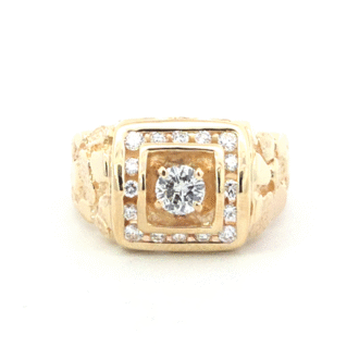 Pre-Owned Men's Nugget Ring with 1/2ct Round Center Diamond in 14k Yellow Gold