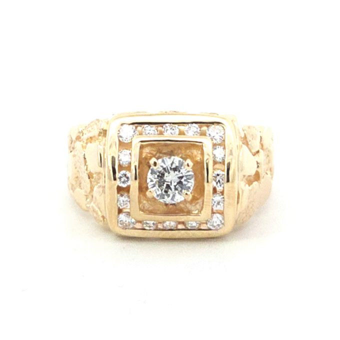 Pre-Owned Men's Nugget Ring with 1/2ct Round Center Diamond in 14k Yellow Gold