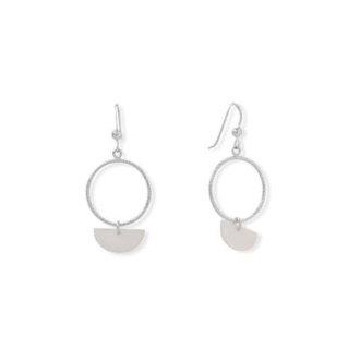 Circle Earrings with Mother of Pearl Half Moon in Sterling Silver
