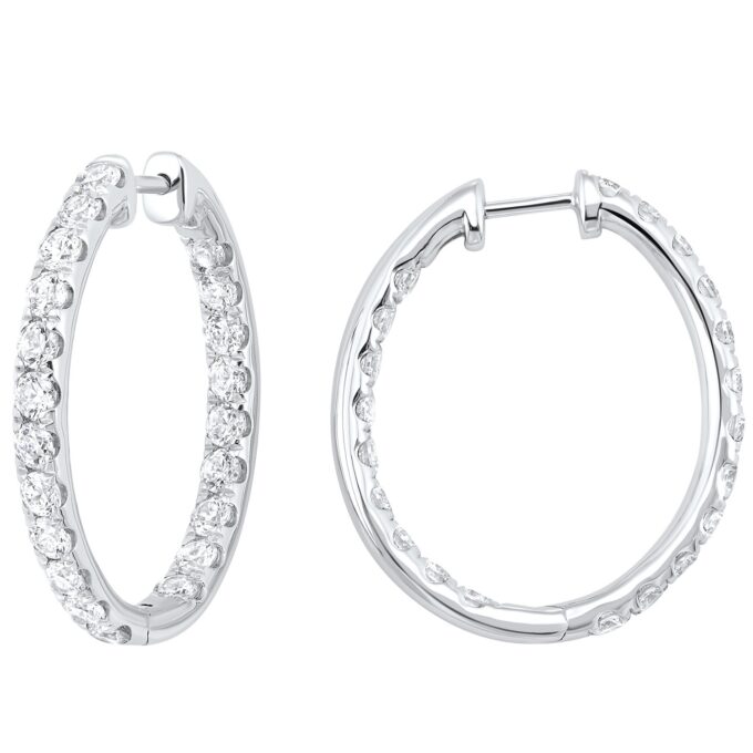 Inside & Out Hoop Earrings with 2ctw Round Lab Grown Diamonds in 14k White Gold