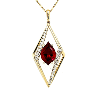 Pre-Owned Kite-Shaped Pendant with 2.2ct Flame Chatham Ruby and .36ctw Lab Grown Diamonds in 14k Yellow Gold