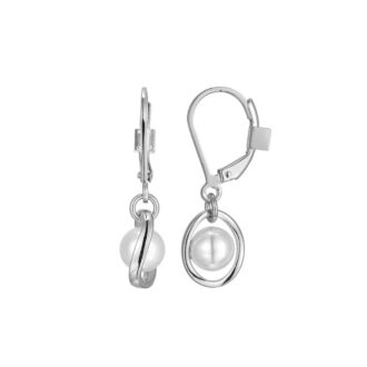 Elle Luna Rhodium Pearl Drop Leverback Earrings