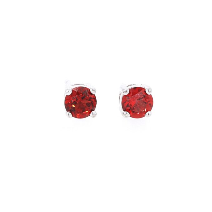 Round Garnet Stud Earrings in Sterling Silver