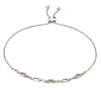 Bolo Fashion Bracelet with .12ctw Round Diamonds in Sterling Silver