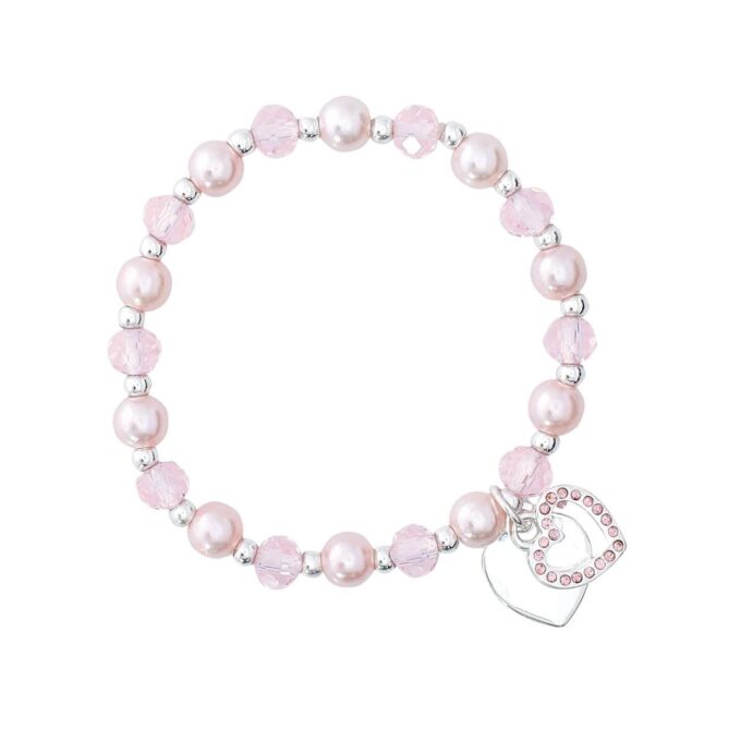 Children's Pink Bead Heart Bracelet
