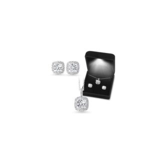 Sterling Silver Square Halo Stud Earrings with CZ Accent
