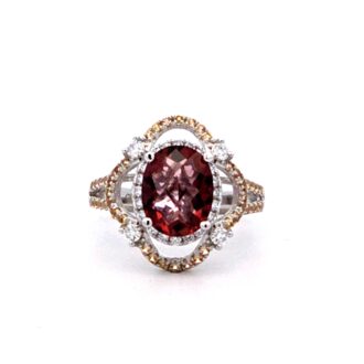 Pre-Owned Halo Ring with Oval Amethyst, Yellow Sapphire, and Diamonds