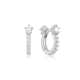 Ania Haie Silver Sparkling Pave Huggie Hoop Earrings
