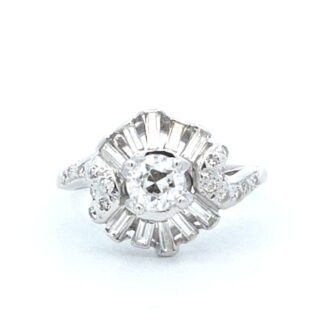 Pre-Owned 14k White Gold Ring with .68ct Euro Diamond and Baguette Accents