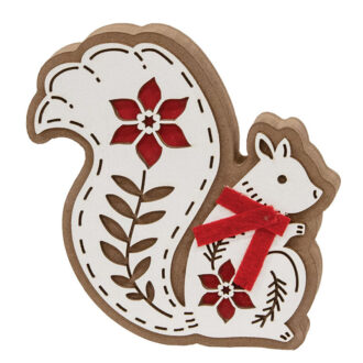 Laser Cut Wood Poinsettia Squirrel Sitter – 4.5 Inches