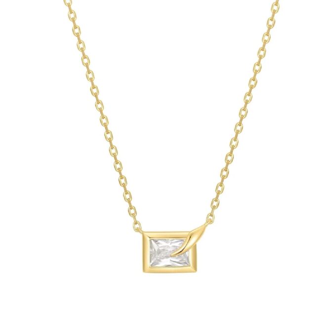 Ania Haie Sparkling Bezel Cube Necklace in Yellow Gold Plate