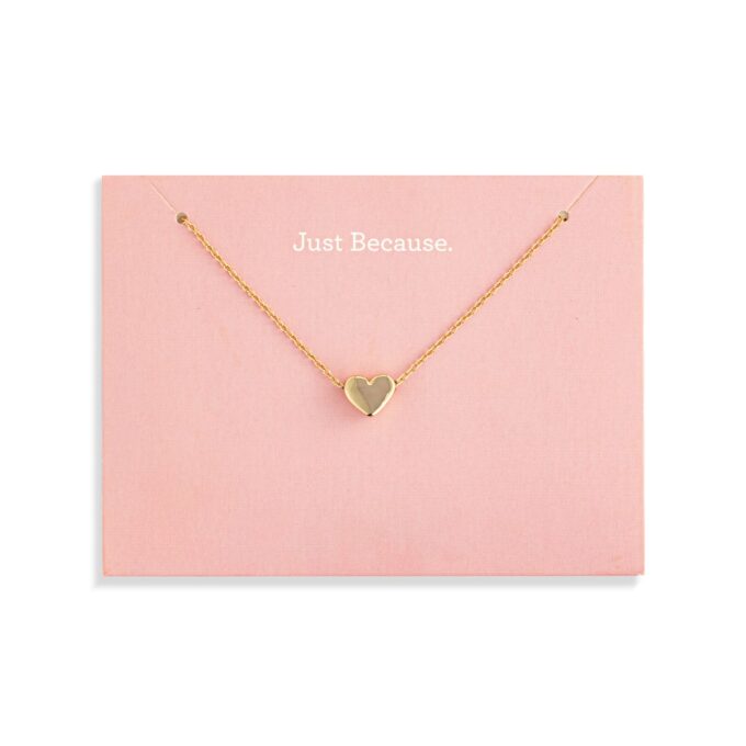 Yellow Gold Puffy Heart Pendant Necklace, "Just Because," 18"