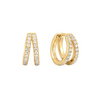 Ania Haie Double CZ Huggie Hoop Earrings in Silver and Gold