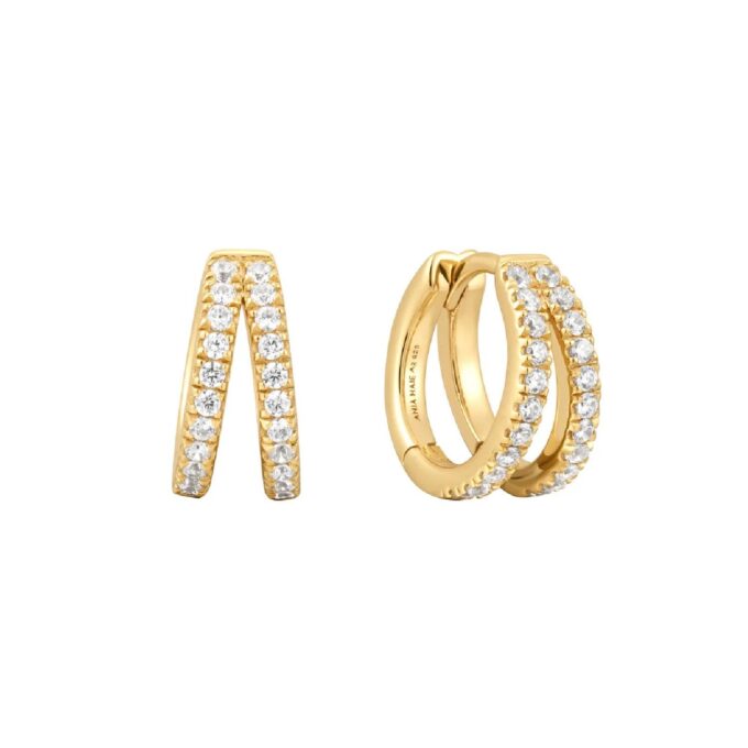 Ania Haie Double CZ Huggie Hoop Earrings in Silver and Gold