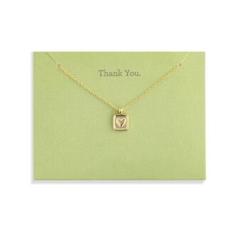 Gold Plated "Thank You" Square Heart Pendant Necklace 18"