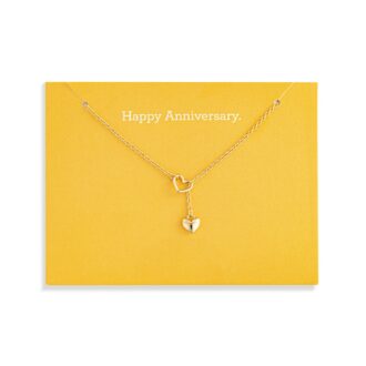 18" Yellow Gold Plated Double Heart Pendant - Happy Anniversary